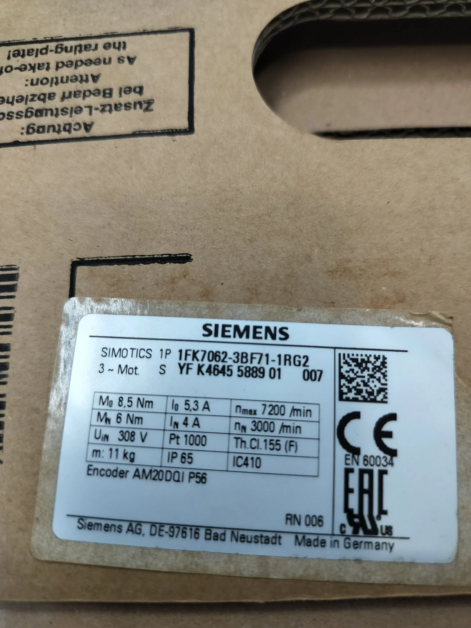 Buy Siemens 1FK7062-3BF71-1RG2 Servo Motor Online in India – New, Rebox, and Repair Services