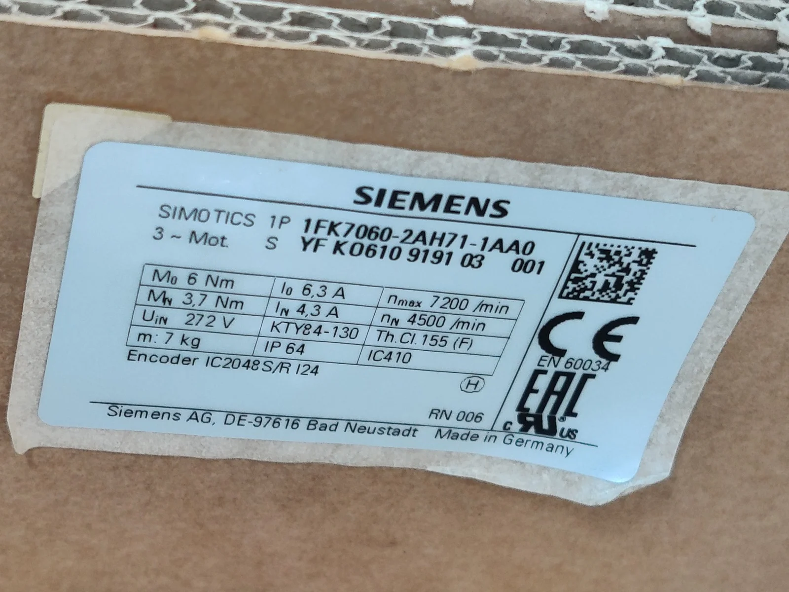 High-Performance SIMOTICS S 1FK7 Servo Motor for CNC and Robotics Industry